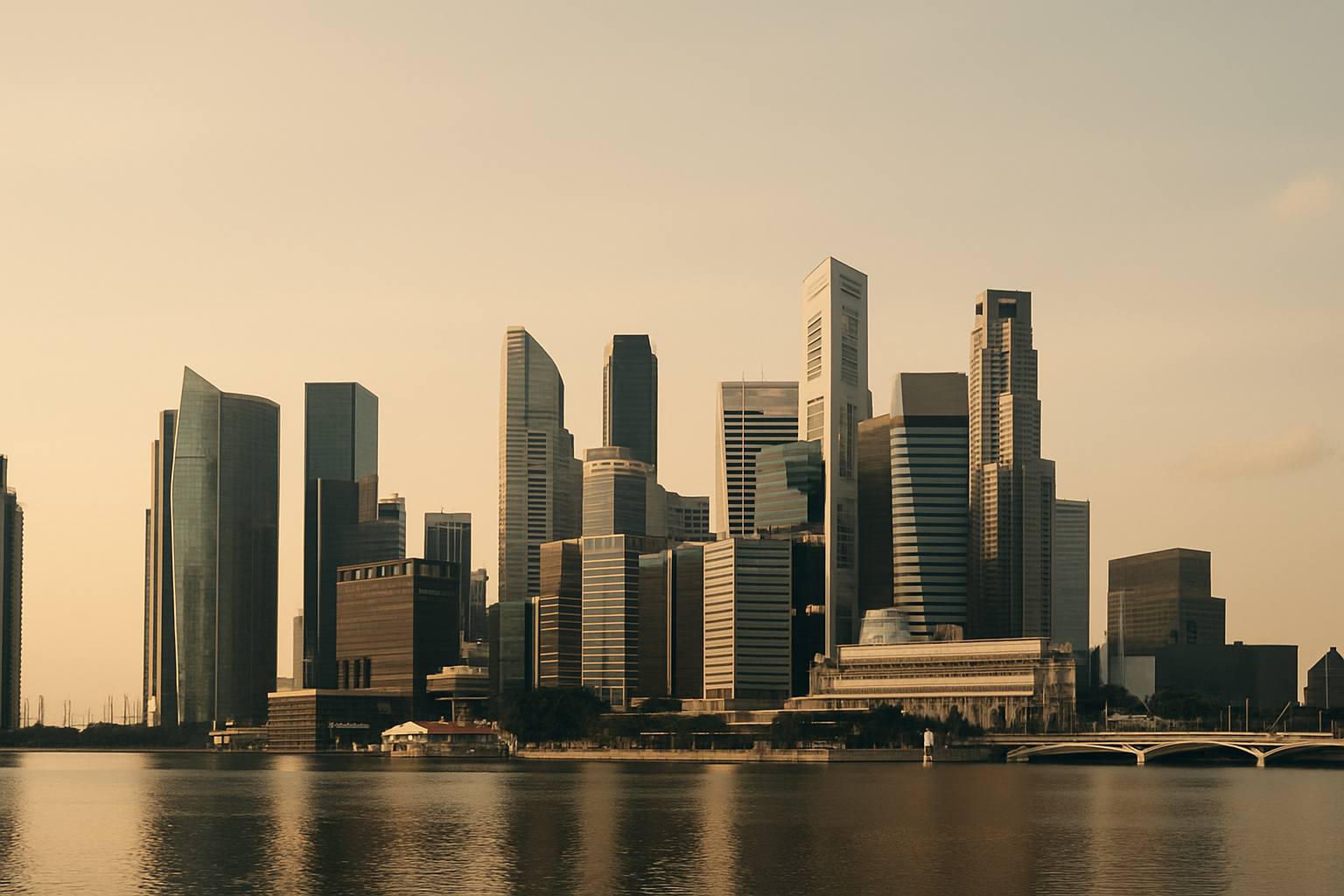 Singapore business district skyline at golden hour representing corporate stability and trust
